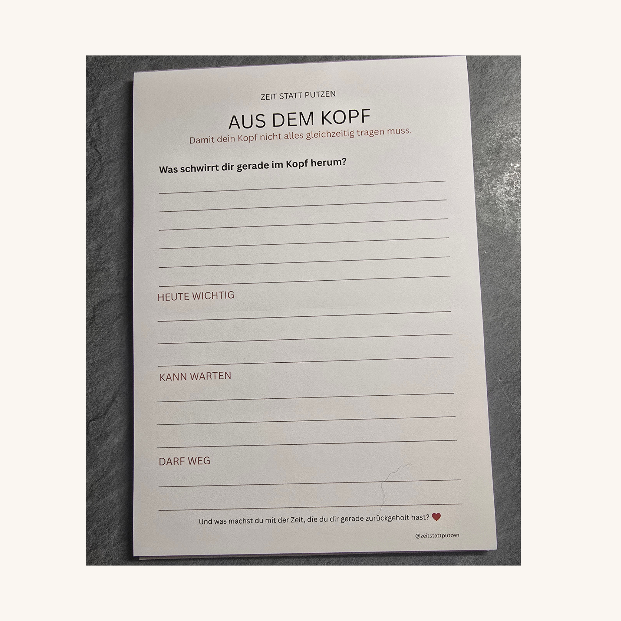 "Aus dem Kopf" - Notizblock für mehr Ordnung im Kopf